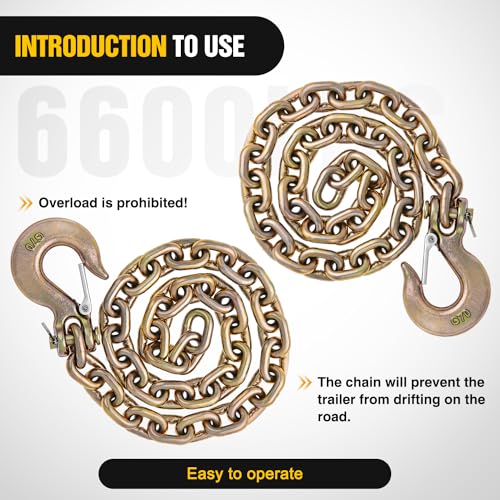 Image of Nilight 3 /8 inch X 35 inch Trailer Safety Chain 2pcs Grade 70 Towing Chain with Clevis Snap Hooks 26400lbs Break Strength use for Trailer, RV,and Boat Towing and Gooseneck Couplers