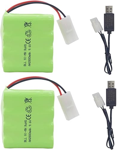 Miniatura 1 de Fytoo Paquete de 2 baterías AA 9.6V 2800mah RC con enchufe Tamiya con cable de carga USB para tanques de juguete Departamento de ingeniería de cama