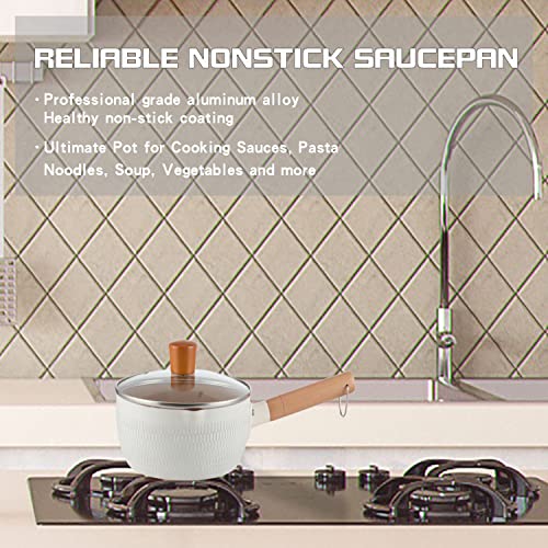 Waykea Non-Stick Small Saucepan With Lid 2.4 Qt, Mini Milk Heating Pot Japanese Pan For Stovetop, Induction, White #TOP1
