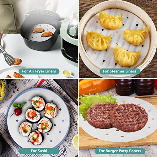 Geeric Steam Parchment Paper, 8 Inch Air Fryer Parchment Paper Liners, 100Pcs Round Perforated Bamboo Steamer Liners, Baking Liner For Air Fryers Baking Cooking Oven (White) #TOP4
