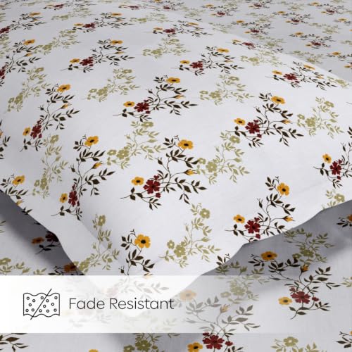 Image of Haus & Kinder Double Bed Bedsheet for Queen Size Bed with 2 Pillow Covers 90 Inch x 100 Inch | Premium Soft & Silky Pure Cotton 144 TC Flat Double Bedsheet | Secret Garden Mustard