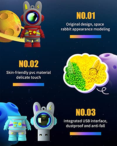Cute Space Rabbit Usb Flash Drive, Thumb Drive 64Gb Waterproof Usb 2.0 Memory Stick Small Size Usb Drive Gift (64G, Red) #TOP3