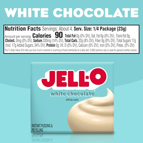 Image of Jell-O Instant Pudding & Pie Filling Mix, White Chocolate Flavored, Fat Free, Quick & Easy Dessert, 3.3 oz (Pack of 4)