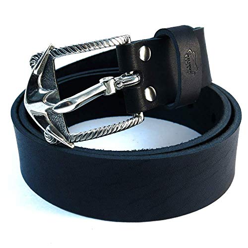 Leather Belt with Anchor german silver buckle, Handmade Navy solid german silver belt buckle on leather belt2