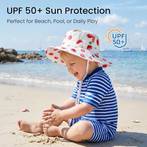 Image of HECCEI Toddler Baby Sun Hat, UPF 50+ Wide Brim Infant Bucket Hats for 0-6Y