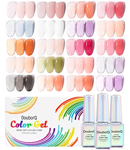 Douborq 20Pcs Jelly Gel Nail Polish Set,0.24 Fl Oz Pink Nude Purple Light Color Transulcent Black White Gel Polish Glass Nail Gel Nail Art Diy Salon #TOP5