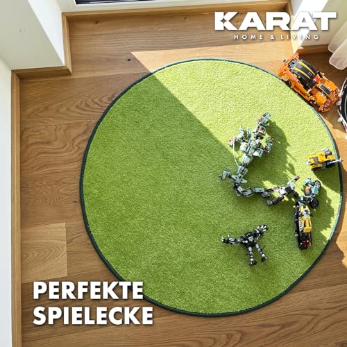 KARAT Teppich rund Ø 100cm Grün - Moderner Flauschiger Velours Kurzflor Teppich für Kinderzimmer - Spielteppich, Kinderteppich Krokodil