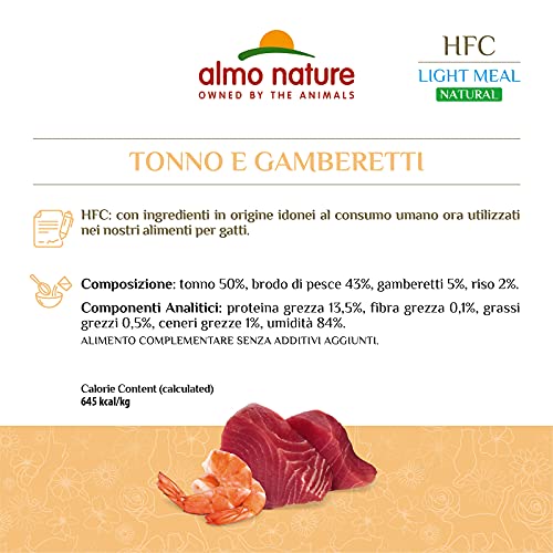 Almo Nature HFC Natural Light Meal Katzenfutter für ausgewachsene Katzen- Thunfisch und Garnelen 50 g x 4 stück, 200 g