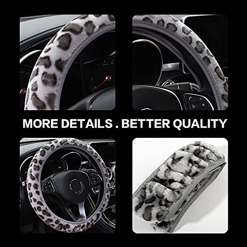 Car Steering Wheel Cover, Elastic Microfiber Plush Steering Wheel Cover,Winter Warm, Anti-Slip, Odorless, Universal 15 Inch Car Stretch-On Plush Softy Steering Wheel Covers (Leopard) #TOP3