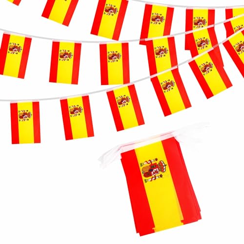 Bandeiras de Espanha para decoração de 10 m, 30 bandeiras para Oly Games 2024, eventos desportivos de futebol, festa do dia nacional