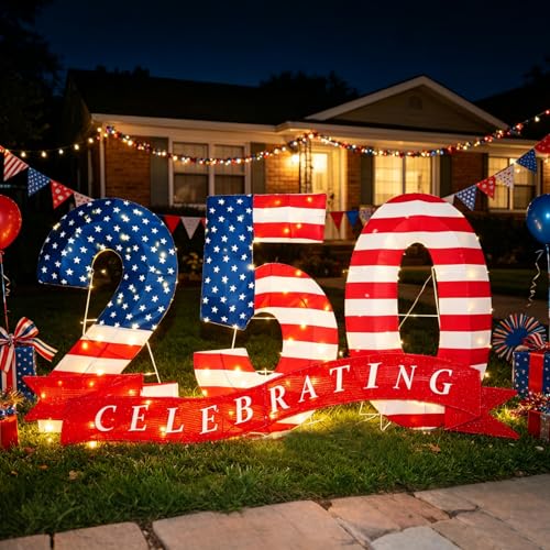 Execabe USA 250th Anniversary Light Up Numbers, Patriotic Outdoor Yard