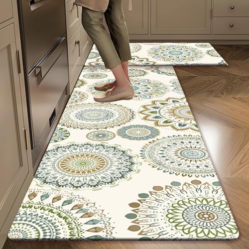 SHMMELZ Set of 2 Anti Fatigue Cushioned Wasterprool,Non Slip Kitchen Mat Floor Mat, Mats Non Skid Waterproof Kitchen Runner Comfort Standing Mat,Color Yellow Green