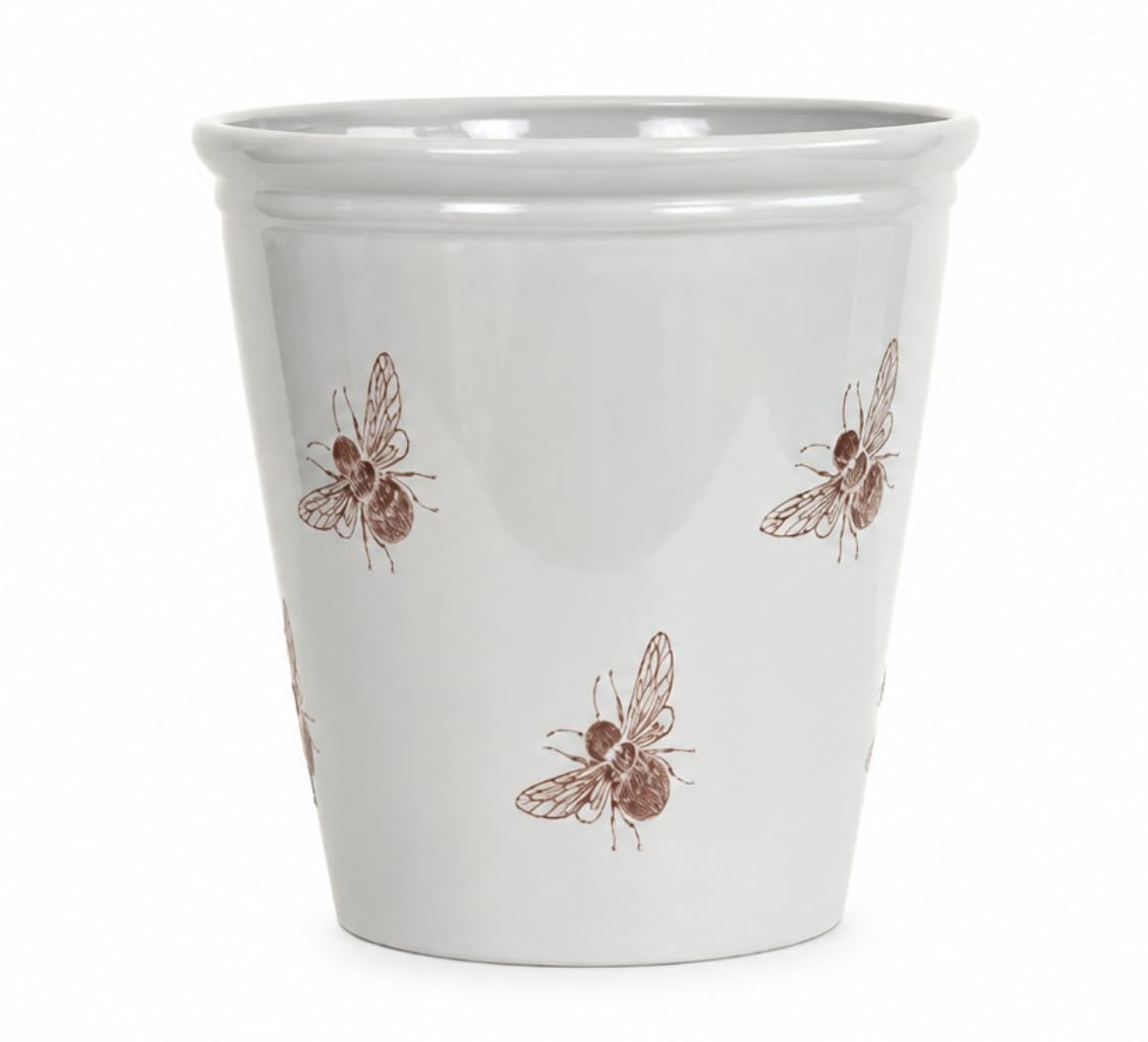 34 Litre Decorative Meadow Bee and Butterfly Plant Pots for Indoor & Outdoor Use, Lightweight 100% Recycled Plastic Flower Planters, Frost Proof, UV Resistant, Ceramic-Look Finish, Grey, Bee