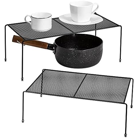 Lonian Kitchen Cabinet Organizer Shelf, 2 Pack Counter Storage Shelf Kitchen Cupboard Organizer Rack with Non-Slip Rubber Feet Cover