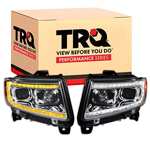Image of TRQ Performance Driver and Passenger Side Headlight Assembly Set Compatible with 11-13 Jeep Grand Cherokee Halogen Only