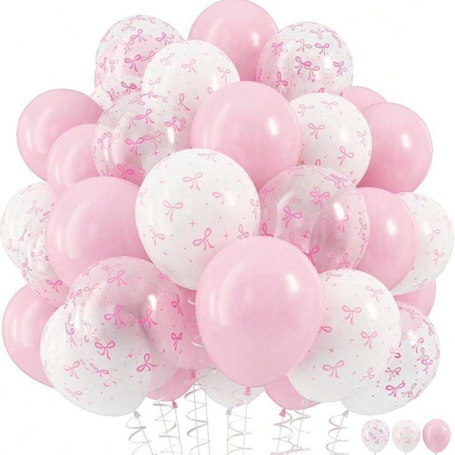 35PCS Light Pink Bow Balloon Set for Girls Birthday Wedding Shower Decorations - Pastel Balloons with Heart Shapes, Tying Tool, Ribbon for Party Arch Bouquet Backdrop Wall (Pink)