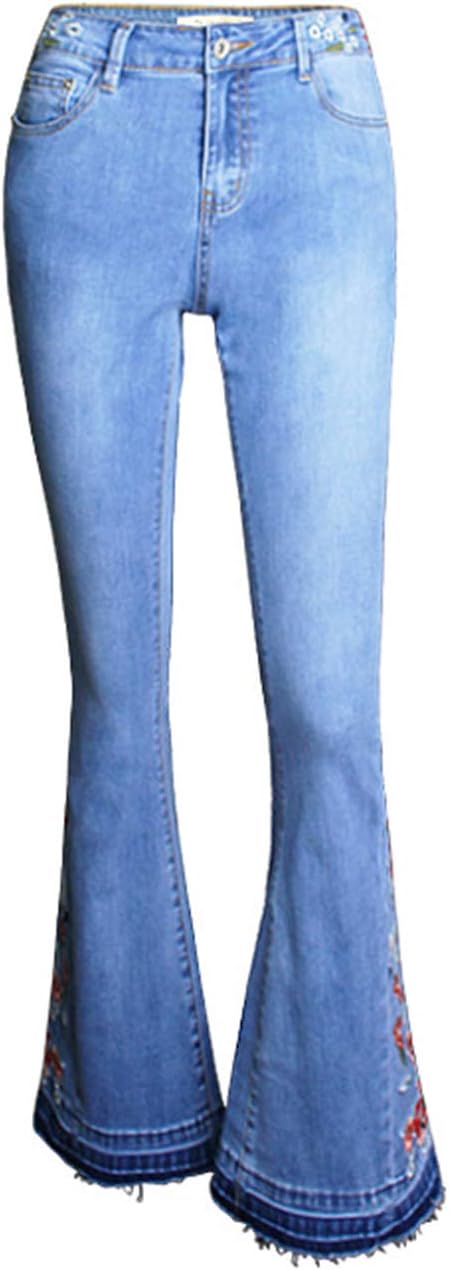 Women's Embroidered Bell Bottom Jeans Stretch Flared Fit Wide Leg Denim Pants - Image 4