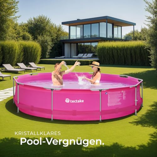 tectake® Swimming Pool, Aufstellpool Komplettset groß, Swimmingpool rund, Leichter Auf- und Abbau, Schwimmpool für Garten, Planschbecken groß Ø 360 x 76 cm - pink