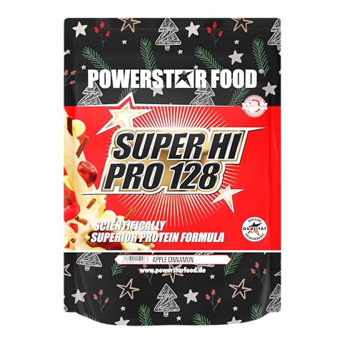 Powerstar Super HI Pro 128 - Polvo de proteínas multicomponente (1 kg, tiempo máximo utilizable, proteínas en polvo con 80% de proteínas i.Tr., batido de proteínas para el desarrollo muscular, Apple