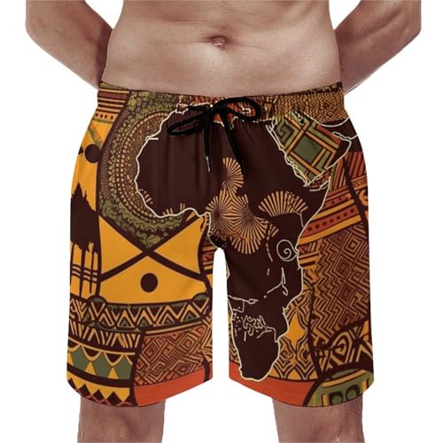 Mens Swim Trunks African Map Ethnic Pattern Swim Shorts Quick Dry Beach Shorts with Mesh Liner and Pocket - Main Image