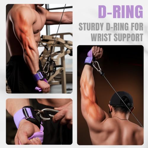 Image of MANUEKLEAR Non-Slip Wrist Straps for Weightlifting Deadlifting, Gym Lifting Straps with D Rings for Cable Machine Workout, 10mm Neoprene Padded Weight lifting Wrist Wraps for Men Women (Purple, M (16.0-19.0 cm))