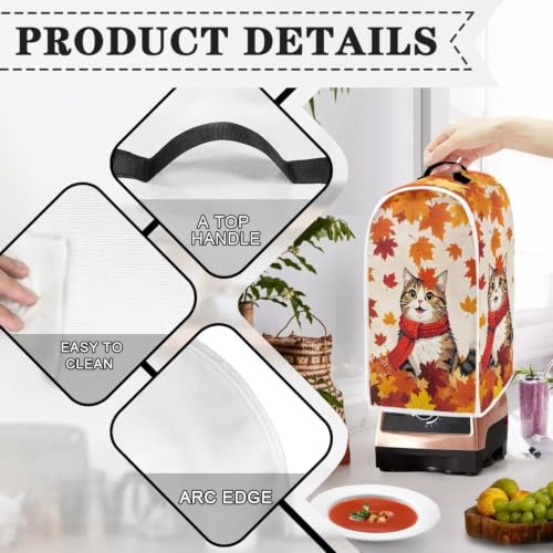 Image of Leaves Cat Blender Dust Cover Appliance Covers for kitchen Stand Mixer or Coffee Maker Polyester Dust Proof Blender Cover with Top Handle Thankgiving Fall Decor Covers