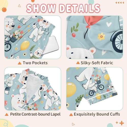 senya Cute Cartoon Polar Bears Satin Summer Pajama Sets Silk Short Sleeve Button Down Sleepwear3