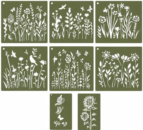 Wildblumen Schablonen Set Wiederverwendbare Blumen-Wandschablonen Florale Malvorlagen für DIY Textil Holz Möbel & Wand-Deko (37 x 28 cm & 18 5 x 28 cm)