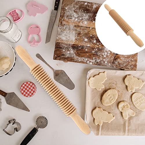 Luxshiny Multitools Pasta Rolling Pin Spaghetti Pasta Maker Lefse Griddle Textured Rolling Pasta Roller Wheel Lattice Roller Dough Roller Pasta Tools Thin Noodles Wood Thread - Image 3