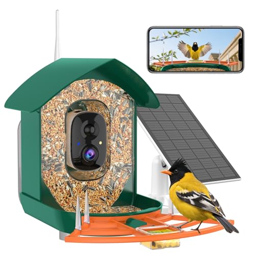 Bird Feeder with Camera,WiFi Smart Bird House with Cam Solar Powered for Outdoor,AI Identify,App Notification,Night Vision,2K Live View,Auto Record Video,Birdwatching Gifts for Family,Birds Lover