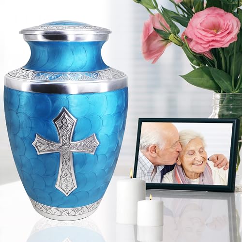 Image of M MEILINXU Turquoise Cross Cremation Urn, Funeral Urns for Ashes Adult Man