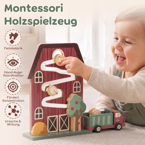 Lehoo Castle Motorikspielzeug ab 1 Jahr, Montessori Kugelbahn Holz – Ansicht 4