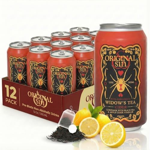 Original Sin Non Alcoholic Cider - Widow Tea | Sparkling Apple Cider Vinegar Drink with 25% Fruit Juice | Sugar Free Non Alcoholic Drinks- Lemonade with Black Tea Flavour