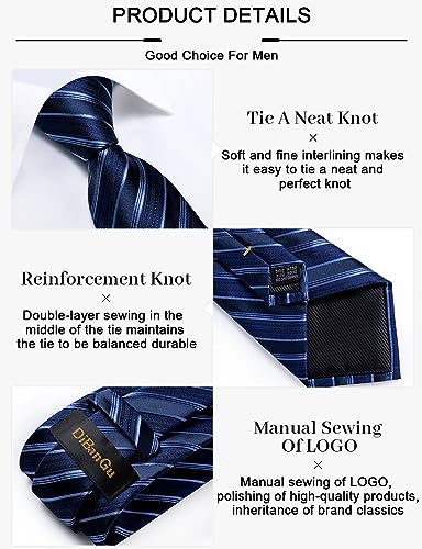 Image of DiBanGu Mens Striped Tie Silk Woven Necktie and Pocket Square Cufflinks Tie Clip Set Wedding Business Formal Gift Tie for Men