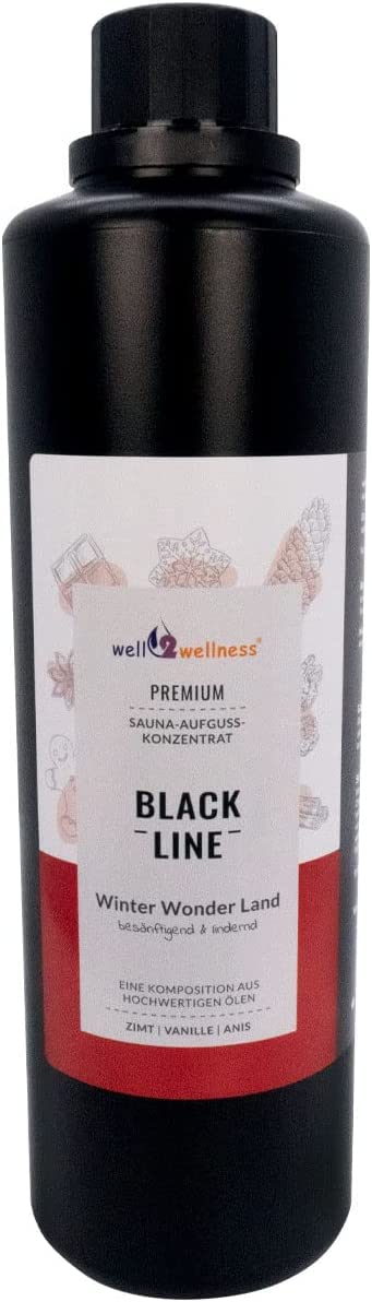 Sauna Set mit Saunakübel 3 Liter inkl. Kunststoffeinsatz und Schöpfkelle plus Premium Sauna-Aufguss-Konzentrat Black Line - Winter Wonder Land - 500ml
