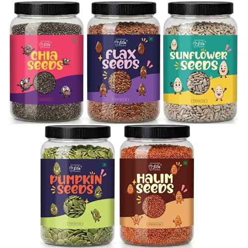 Image of LILA DRY FRUITS Super Seeds Combo Pack Chia Pumpkin Sunflower Flax Halim Seed 100 g x 5 | Raw Mixed Seeds for Daily Nutrition & Healthy Snacking Perfect for Gifting