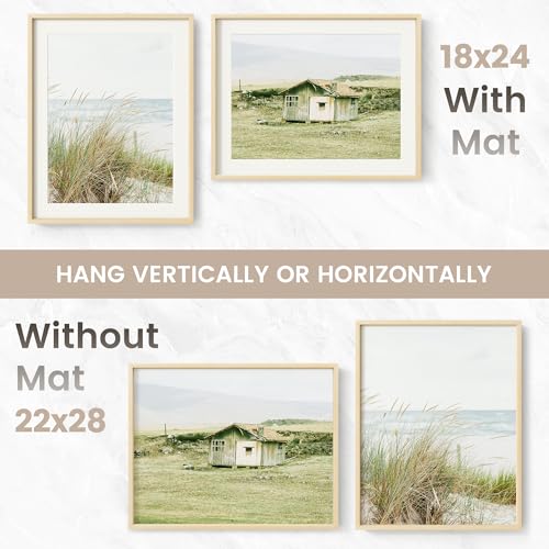 Image of 22x28 Poster Frame, USA-Sourced Natural Maple Wood Picture Collage Frame with HD Tempered Glass, Modern Simple 22 x 28 Wooden Photo Frame Matted to 18x24, Vertical & Horizontal Wall Hanging Display