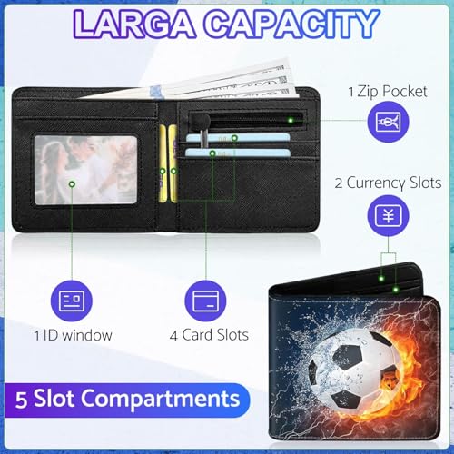 Image of Boys Wallet for Teens, Cool Kids Wallet Soccer for Boys Ages 8-10 9-12 11-15, Funny Leather Bifold Rfid Blocking, Coin Pocket Id Window for Teen Men Youth Guys Birthday Christmas Gifts