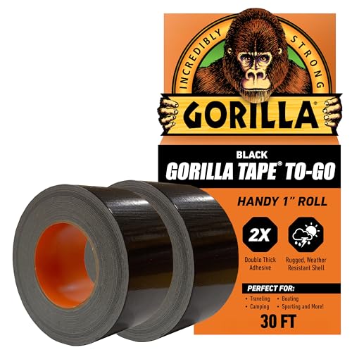 Image of Gorilla 6100116 6100101-2 Duct Tape to-Go, 1 inch x 10 yd, Black, (Pack of 2), 2-Pack, 2 Piece