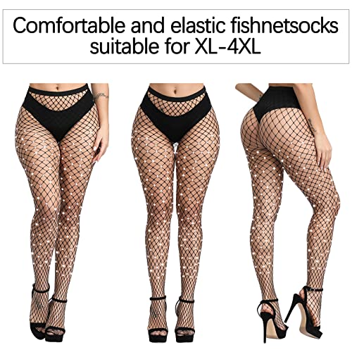 Uratot 3 Pack Women Plus Size Rhinestone Pantyhose Stockings Tights Sparkle Diamond Fishnets Tights #TOP3