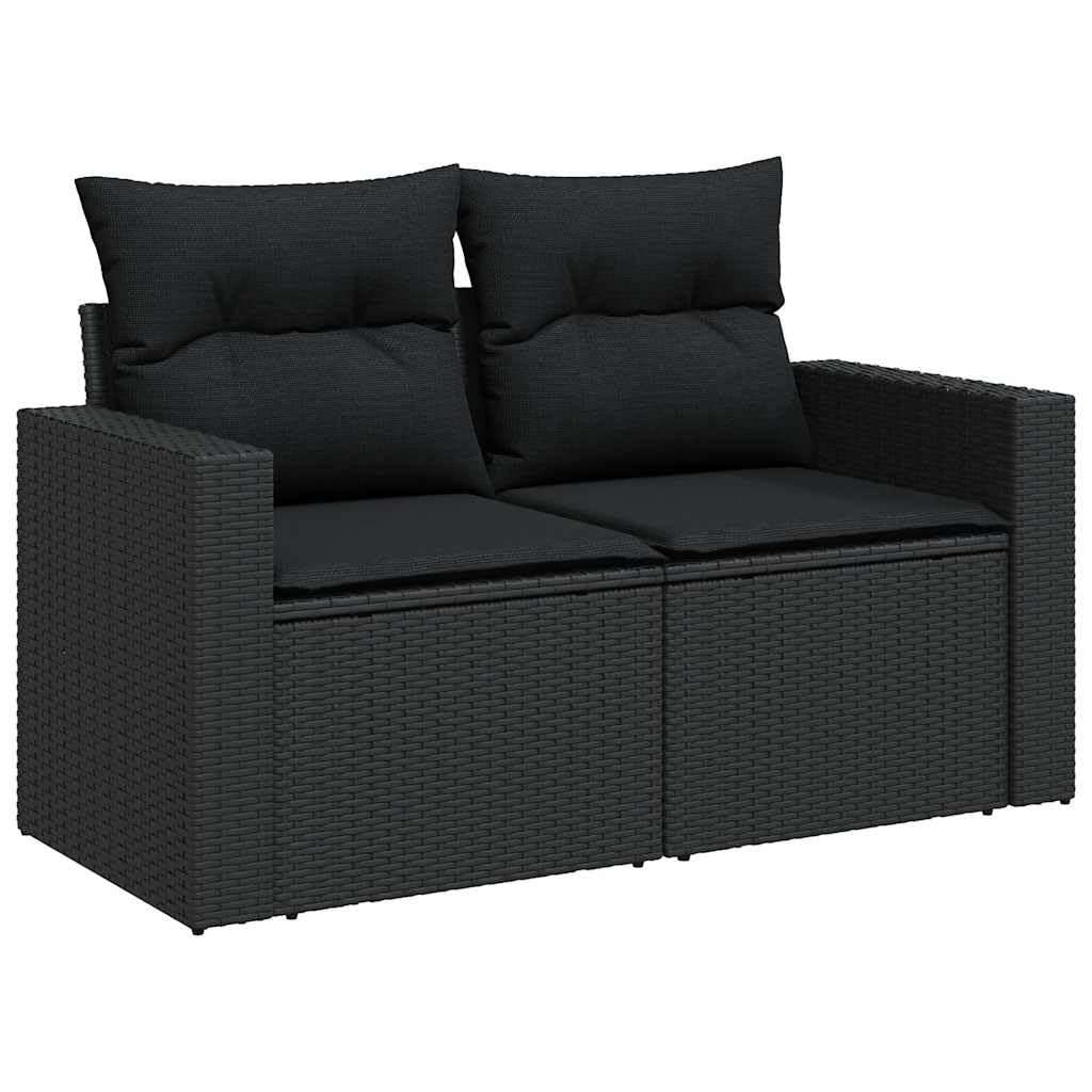 11-TLG Garten-Sofagarnitur mit Kissen Schwarz Poly Rattan wetterfestes Polyrattan Lounge Set für Terrasse Balkon mit Tisch Hocker Regal und Stauraum ideal für Outdoor Veranda und
