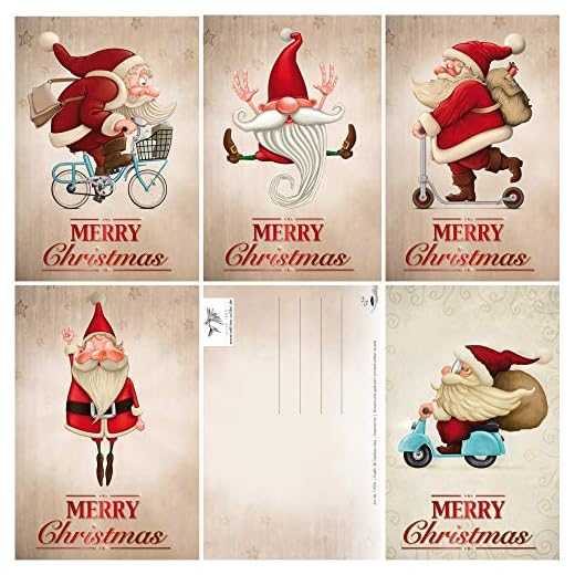 EDITION COLIBRI 11051-55 Lot de 15 cartes de Noël humoristiques avec 5 motifs de Père Noël et 5 motifs x 3 = 15 cartes de vœux au format A 6 (14,8 x 10,5 cm) Style rétro vintage