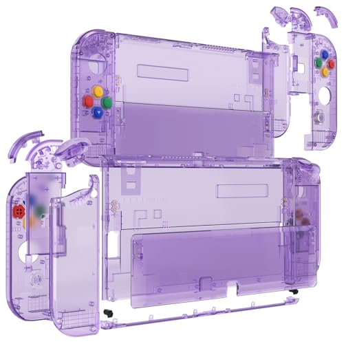 Image of eXtremeRate DIY Full Set Shell Buttons for Nintendo Switch OLED, Crystal Clear Atomic Purple Replacement Back Plate & Kickstand Custom Case Housing for Nintendo Switch OLED JoyCon - No Controller