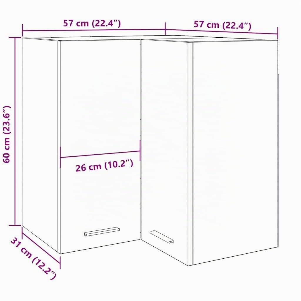 vidaXL Armoire d'angle Suspendue Lyon Chêne Artisanal 57 x 57 x 60 cm Bois d'ingénierie