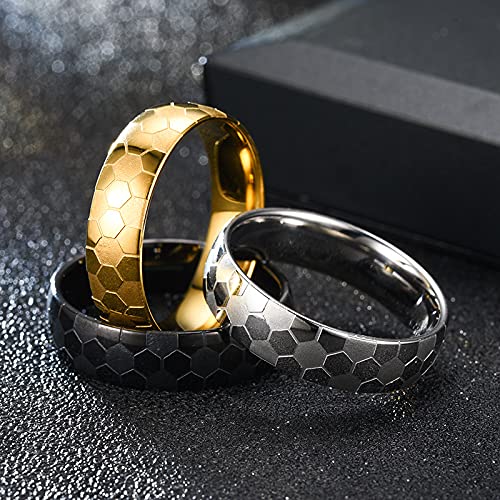 Image of 6mm Unisex Soccer Pattern Signet Matte Finished Ring | Stainless Steel, Dome Simple Hip Hop Punk, Football Sport Jewelry, Comfort Fit Band