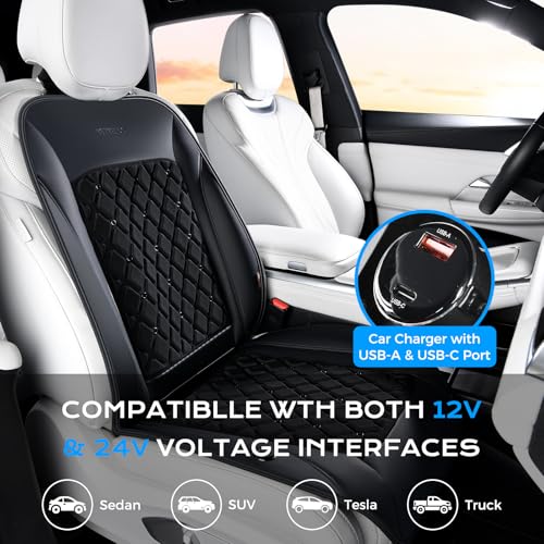 Image of Coverado 8 Cooling Fans Car Seat Cover, 2026 New Upgrade 12V-24V Ventilated Cushion, Cool Protector for Car SUV Pickup Universal Fit, Jet Black