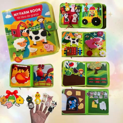 Libro Sensorial Montessori Bilingüe español/inlgés. Bebés y Niños 1-5 Años, Busy Board montessori, juegos sensoriales autismo, Pegatinas extras, Juguete Montessori, regalo cumpleaños, viaje