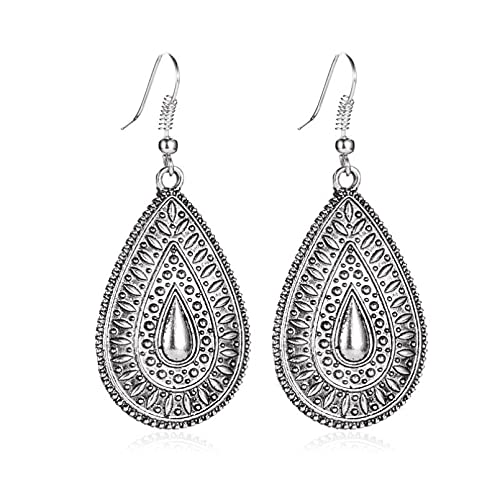 Boucles d'oreilles argent femme ronde feuille plume bohème vintage