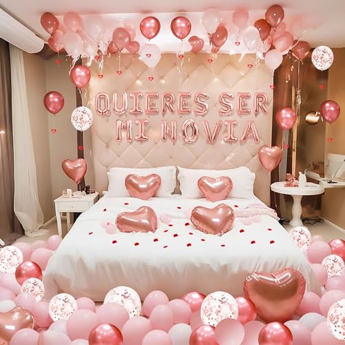 Image of Pink Will You Be My Girlfriend Balloons - Valentines Day Balloons Kit, Pink Heart Balloons with 200pcs Rose Petals, Valentines Day Romantic Decorations Special Night (QUIERES)