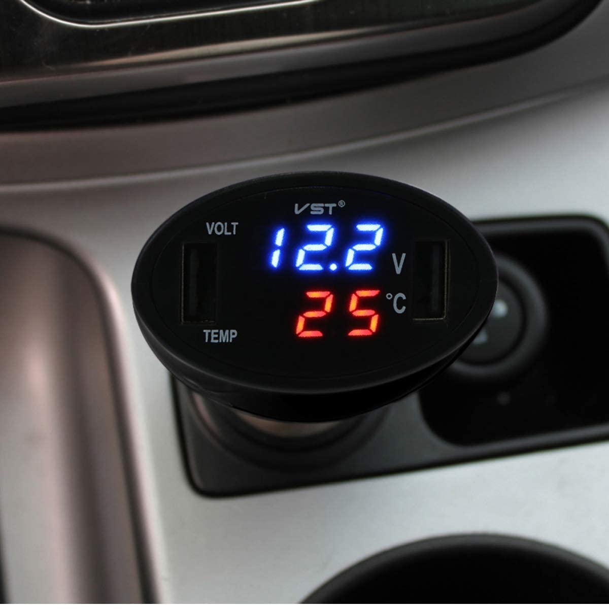 JZK Voltmeter thermometer 2 in 1, digitale weergave auto batterij spanning temperatuur gauge monitor tester meter voltmeter, DC 12V 24V